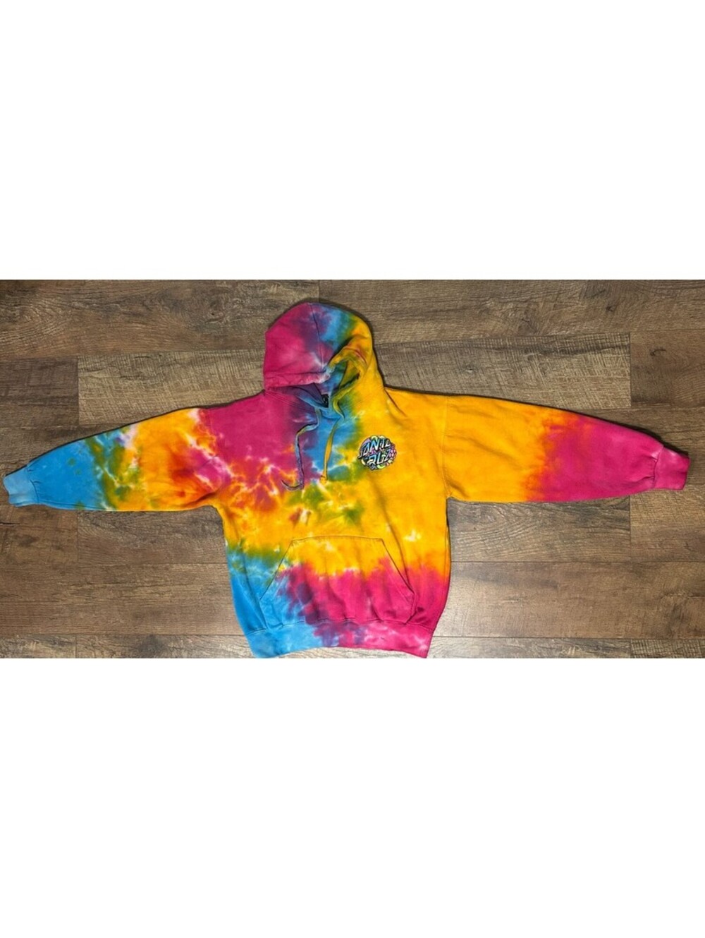 Santa Cruz Skateboards Tie Dye Pullover Hoodie Sweatshirt Multi Color Dot Logo S